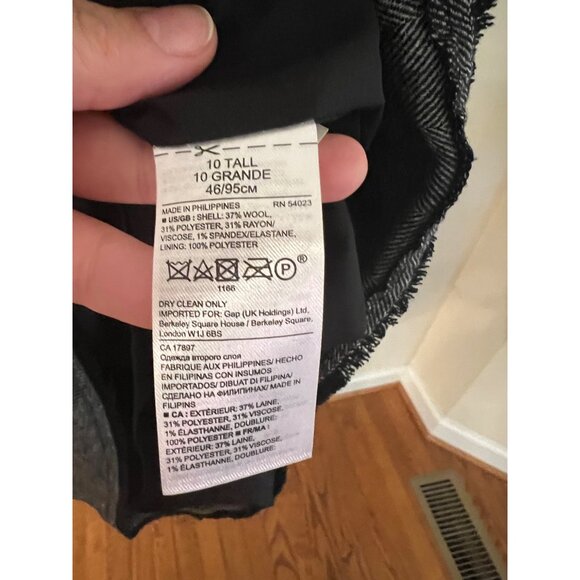 Banana Republic Grey Herringbone Fringe Wool Blend V Neck Dress Size 10 Tall - Picture 4 of 5